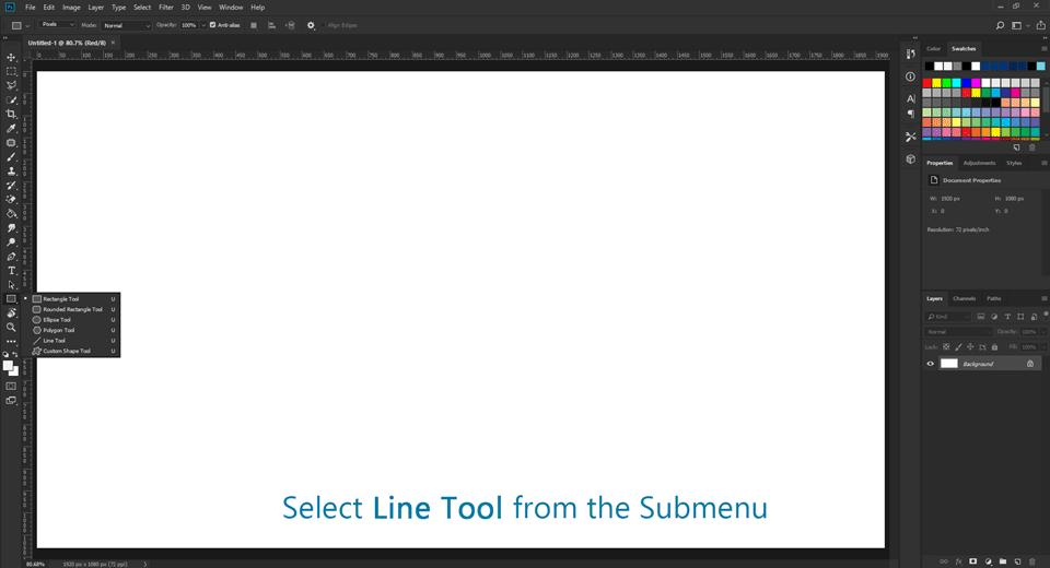 Select the Line Tool from the submenu