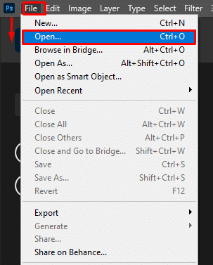 Open the Image within Photoshop with File
